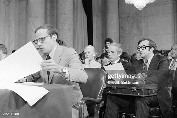 Washington, DC- With his wife sitting behind him, John W. Dean III, the fired White House Counsel, begins his testimony before the Senate Watergate...