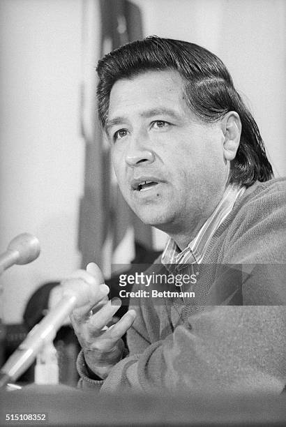 Washington: Cesar Chavez, head of the United Farm Workers Union, flew into Washington and held a news conference to announce he is seeking...