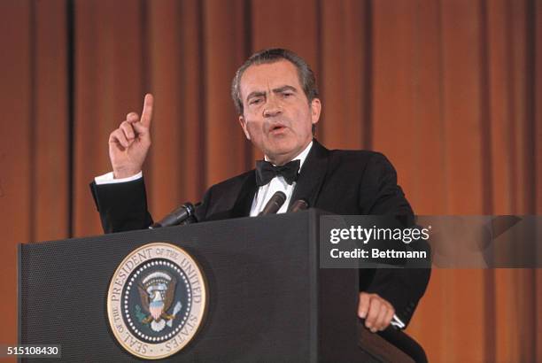 Washington, DC. President Richard M. Nixon told a group of Congressional leaders 5/15 that he favors amending the U.S. Constitution to limit a...