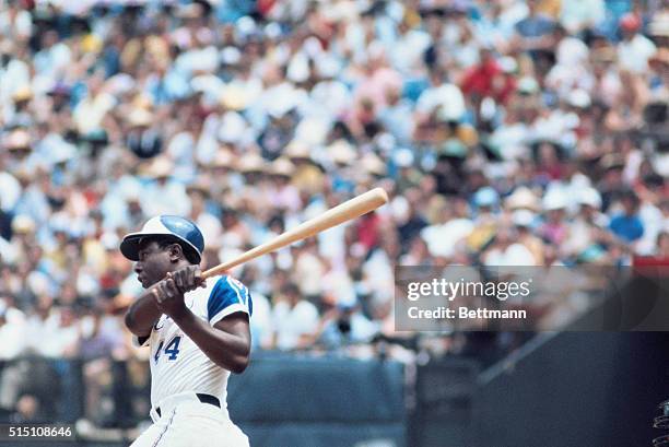 Atlanta Brave's Hank Aaron is shown here ready to go to bat during the game with the San Francisco Giants.