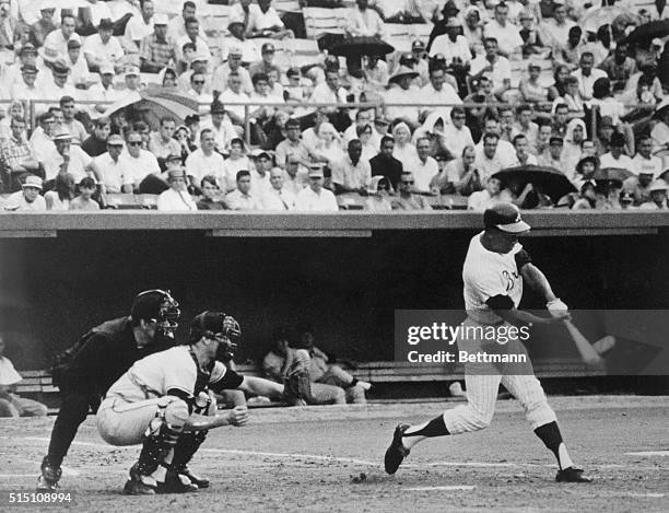 Hank Aaron blasts his 500th career home run in a Sunday afternoon game in the third inning of a game against the San Francisco Giants. Most Aaron...