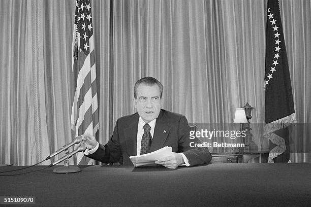 Makes TV Address. Washington: President Nixon, in a nationally televised broadcast, asked for support against "those who would exploit Watergate in...