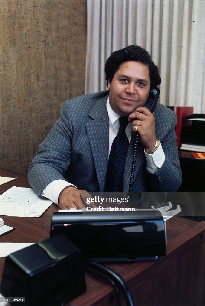 Maynard Jackson Talking on Telephone at His Desk