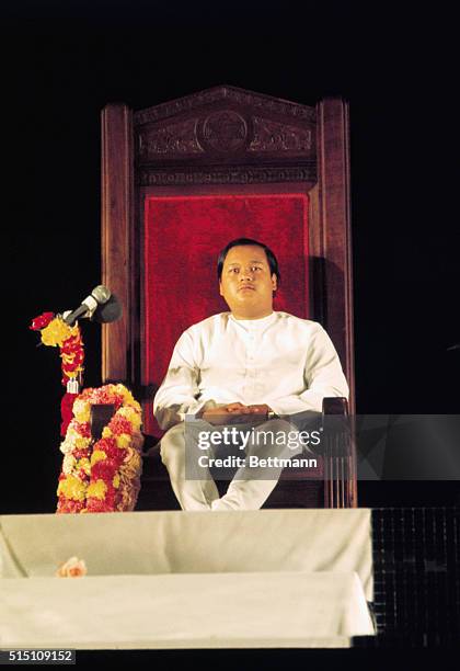 New York, NY-ORIGINAL CAPTION READS: Close-up of Guru Maharaj Ji, speaking during ceremonies at Louis Armstrong Stadium as he started his U.S. Tour.