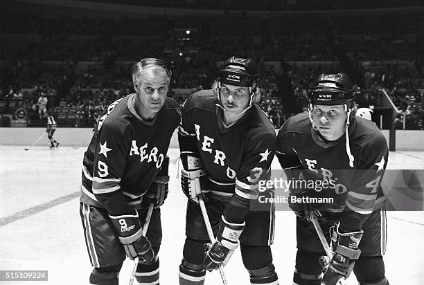 The three Howes, Father Gordie and sons Marty and Mark take to the ice for the first time in league play here as their team, the Houston Aeros,...