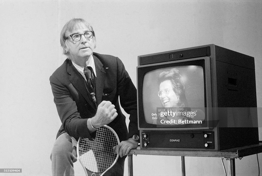 Bobby Riggs Posing by Television Set