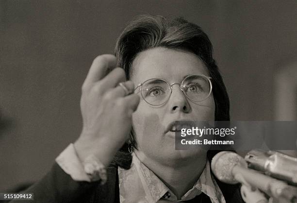 Tennis star Billie Jean King testifies before the Senate Education Committee here, which was conducting hearings on programs to eliminate...