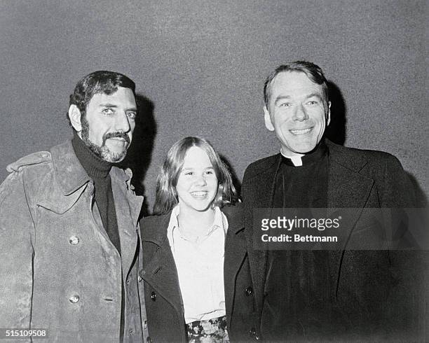 The Exorcist arrives... William Peter Blatty, Linda Blair and Reverend William O'Malley, S.J., at the opening of the new Warner Bros. Motion picture...
