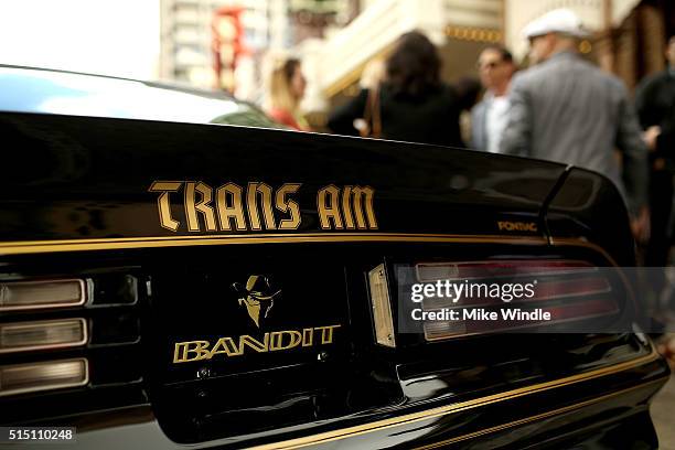 The 1977 Pontiac Trans-Am from the TV show "Smokey and The Bandit" is displayed during the screening of "The Bandit" during the 2016 SXSW Music, Film...