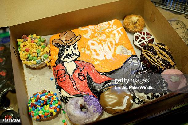 Voodoo Doughnuts designed after the TV show "Smokey and The Bandit" are displayed during the screening of "The Bandit" during the 2016 SXSW Music,...