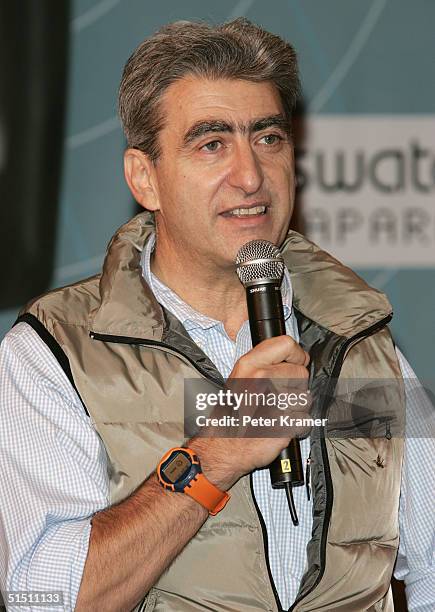 Swatch CEO Nick Hayek attends a press conference for the launch of the new Swatch line "Paparazzi" by Swatch and Microsoft on October 20, 2004 in New...