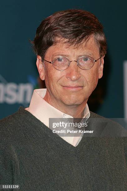 Microsoft CEO Bill Gates attends a press conference for the launch of the new Swatch line "Paparazzi" by Swatch and Microsoft on October 20, 2004 in...