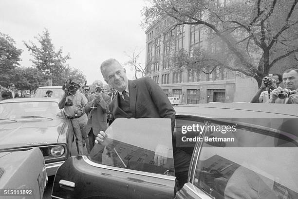 Washington, DC- Archibald Cox, special Watergate prosecutor, leaves U.S. District Court 10/11 after the Federal Grand Jury delivered an indictment of...