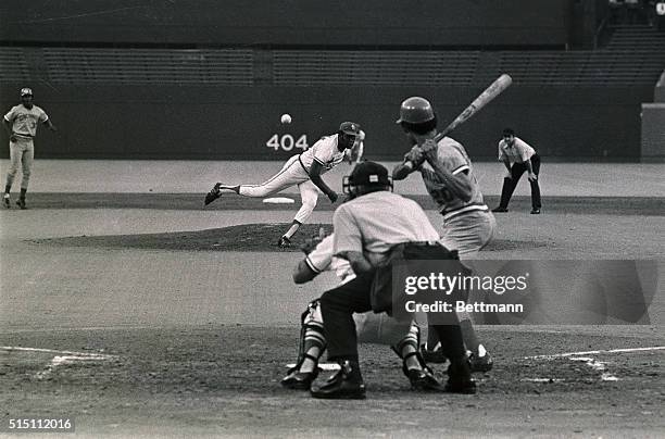 St. Louis Cardinals' pitching ace Bob Gibson strikes out Cincinnati Reds' Cesar Geronimo for the 3,000th strikeout of his major league career in the...