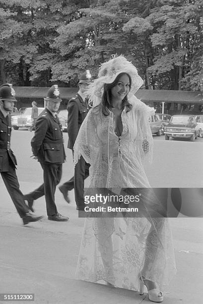The American actress Linda Lovelace shows off her see through off-white old fashioned lace outfit, when she arrived for the second day of the Royal...
