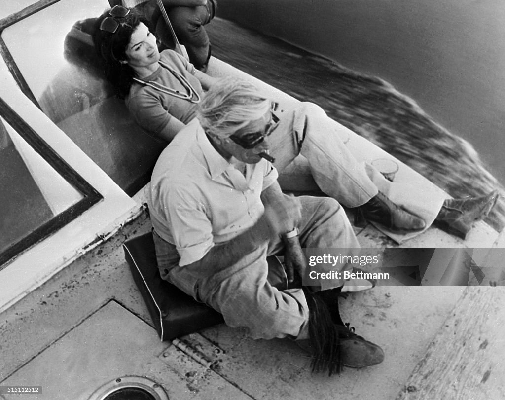 Aristotle Onassis and Jacqueline Onassis Riding in Boat