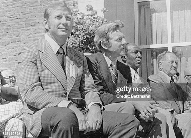 The Baseball Hall of Fame's four newest members are shown during induction ceremonies : Mickey Mantle, Whitey Ford, James "Cool Papa" Bell, and Jocko...