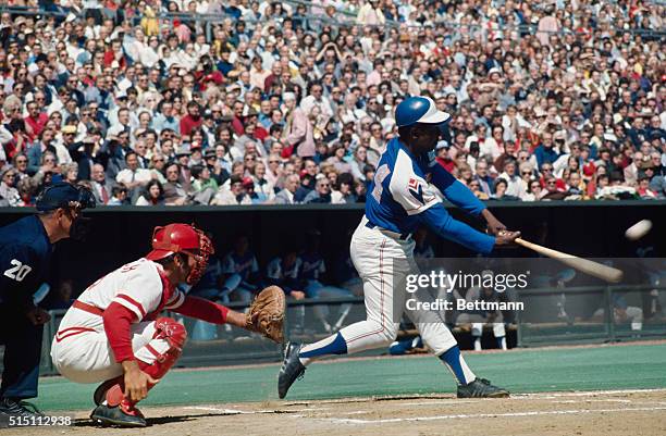 Hank Aaron is shown here at bat prior to hitting his 714th home run to tie Babe Ruth's record at Riverfront Stadium in Cincinnati, Ohio.