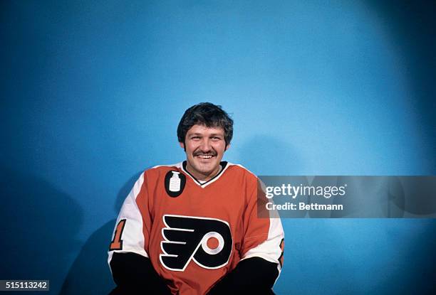 Philadelphia, PA: Close up of Bernie Parent, professional hockey player for the Philadelphia Flyers. Undated color slide.