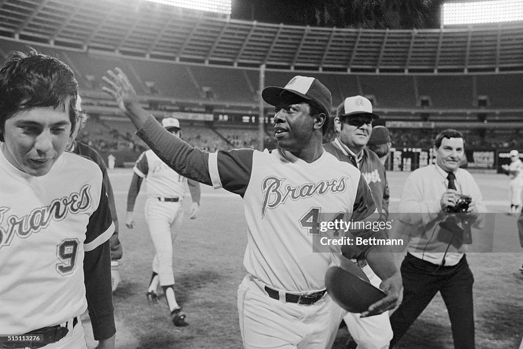 Hank Aaron Waving to Fans in Stadium