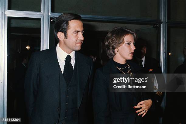 Madrid, Spain: King Constantine of Greece and his wife Queen Anne Marie arrive for the funeral of Generalissimo Francisco Franco.