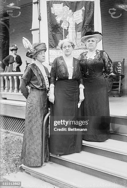 Suffragettes at the convention. Mrs. Raymond Brown, Mrs. Carrie Chapman Catt, and Mary Garrett Hay.