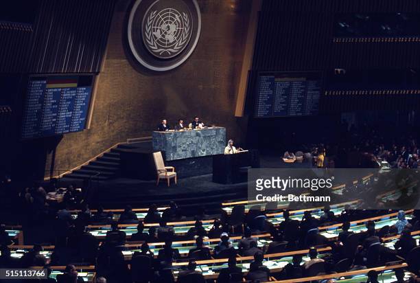 New York: PLO Leader Yasser Arafat makes an unprecedented address to the U.N. General Assembly.