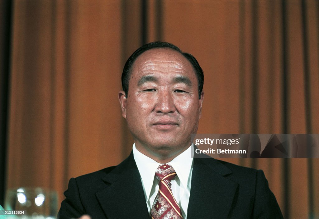 Rev. Moon Reverend Sun Myung Moon, Korean evangelist, shown as he attended a ...