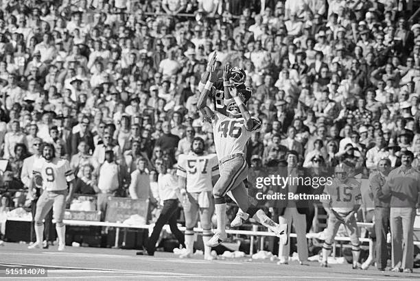 Miami: Pittsburgh Steelers' wide receiver Lynn Swann hauls in a sensational catch for 53 yards. The Bradshaw heave down the middle in the second...
