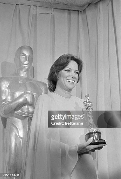 Hollywood, California: Louise Fletcher, close up with her Oscar for "Best Actress" in the movie One Flew Over the Cuckoo's Nest.
