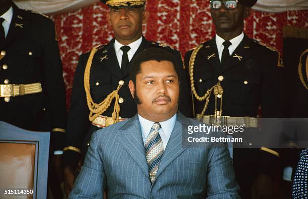 Port-Au-Prince, Haiti: Close up of President Jean-Claude Duvalier during press conference.