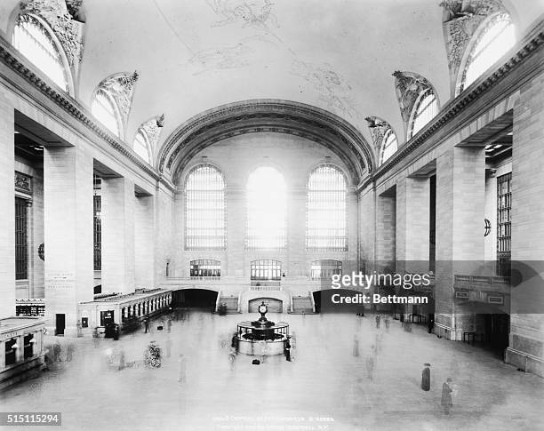 Interior of Grand Central train station, showing a nearly empty concourse area.