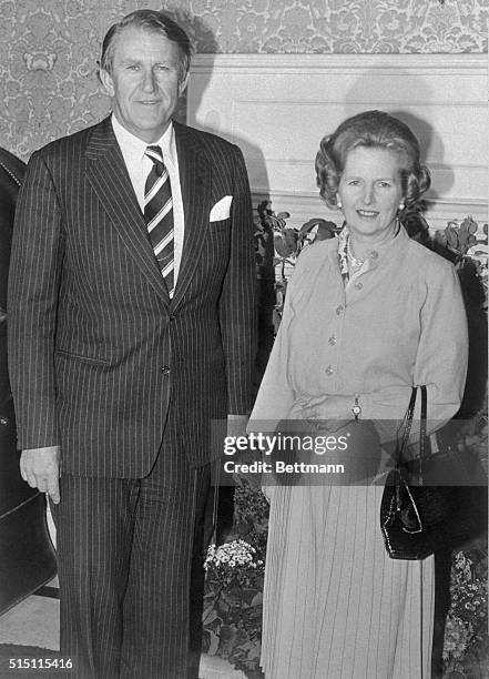 London, England: Australian prime minister Malcolm Fraser and British prime minister Margaret Thatcher at Number 10 Downing Street, February 4,...