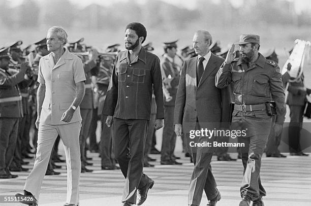 Michael Manley Prime Minister of Jamaica; Maurice Bishop, Prime Minister of Grenada; Kurt Waldheim, Secretary-General of the United Nations and Cuban...