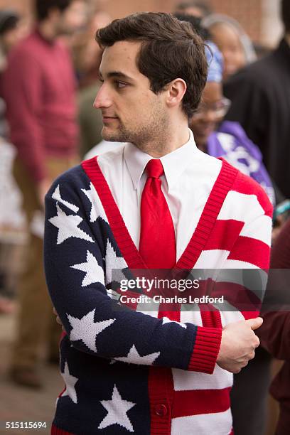 Edison Orellana waits in line to enter a rally for Democratic presidential candidate U.S. Sen. Bernie Sanders in the Activities and Recreation Center...