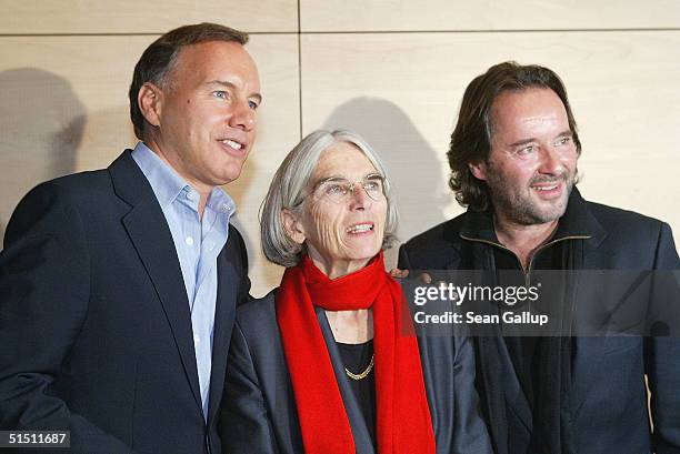 Producer Nico Hofmann, American best-selling detective novel author Donna Leon and actor Uwe Kokisch attend a photocall to promote her new German TV...