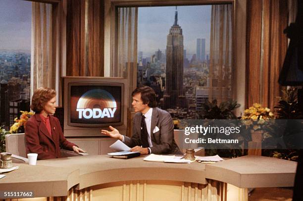 Rosalynn Carter, wife of President Jimmy Carter, talking with Today Show co-host, Tom Brokaw, during her appearance on the show.