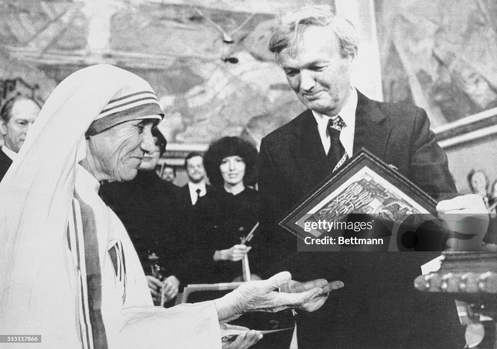 Mother Teresa Receiving Nobel Peace Prize