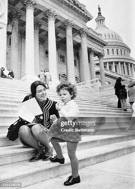 Rep. Pat Schroeder, D-Colo.,was one of the many working mothers who brought their children to the office 4/10 to protest cutbacks in federally-funded...