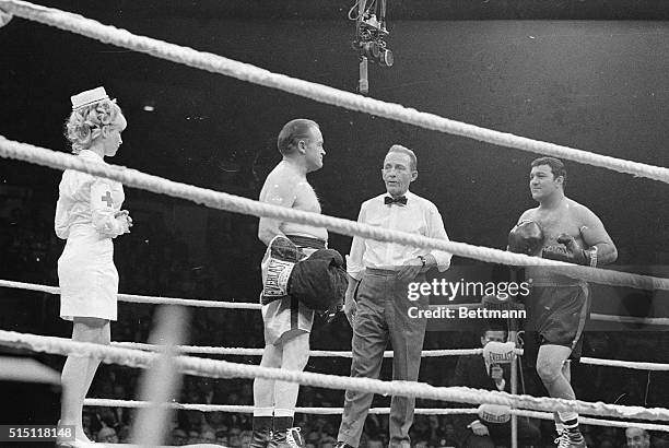 This is the fun scene in fun city as New York's New Madison Garden - the city's 4th - opened with a fight event, 2/11. The bout was between "Chicken...