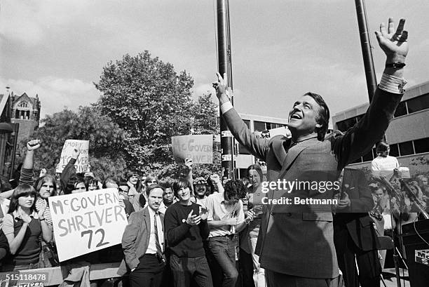Philadelphia: Democratic candidate for Vice President, R. Sargent Shriver is not asking for divine inspiration, only waving to the crowd that he...