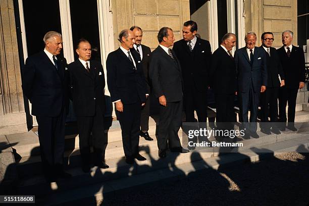 First meeting of nine nations of common market...The leaders of nine nations pose on the steps of the Elysee Palace here 10/19, after sitting down at...
