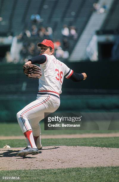 Cleveland, OH-ORIGINAL CAPTION READS: Cleveland Indians' pitcher Gaylord Perry in action against the Kansas City Royals.