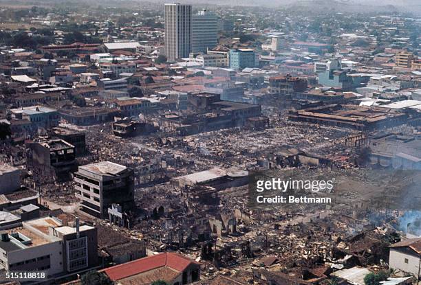 Managua, Nicaragua: Air view of Managua showing the destruction of the city following the earthquake.