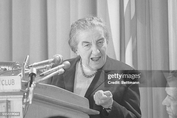 Washington, D.C.: Shortly after meeting with President Nixon at the White House, Israeli prime minister Golda Meir addresses a meeting at the...