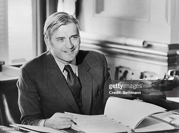 Ottawa: Finance Minister John Turner puts final touches to his budget speech he is to make in the House of Commons February 19. Personal tax cuts are...