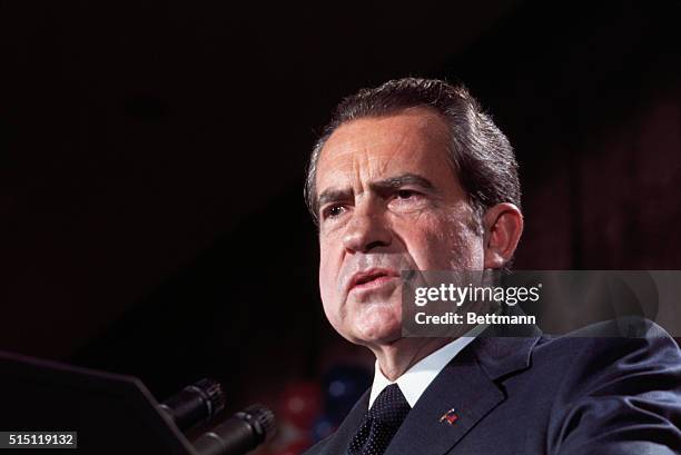 Washington, DC. President Richard Nixon makes victory speech at a rally shortly after being elected to serve a second term by a landslide in the...