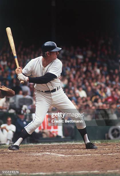 Detroit Tigers' Al Kaline watches the pitcher with the eye of a master as he stands in the batter's box 9/14 during game against the New York...