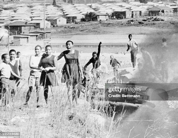 Johannesburg; Demonstrating school children in black suburb of Soweto, outside Johannesburg, shouting black power slogans in third day of...