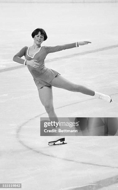 Innsbruck, Austria: American Dorothy Hamill of Chicago gracefully performs her free skating 2/13/76, at the 12th Winter Olympics and takes the Gold...